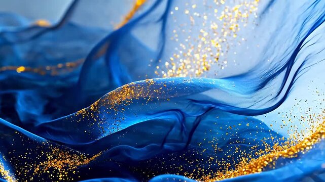 Blue fabric with golden glitter