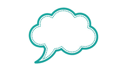 Fototapeta premium A vibrant turquoise paper speech bubble with decorative white stitching isolated on a plain background