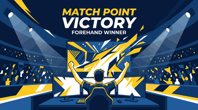 Esports Champion Celebrating a Decisive Match Point Victory Winning a Tournament