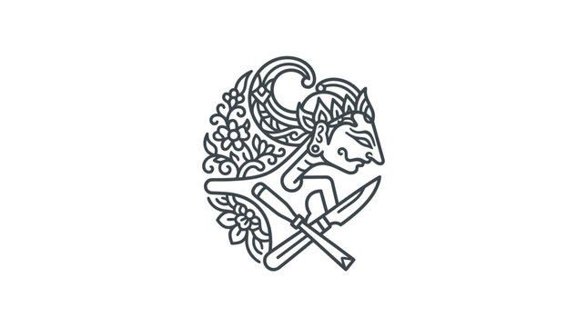 Corporate Minimalist Black and White Ram Head Logo with Floral and Crossed Staff Design with high quality professional line art symbols for modern creative design and digital branding projects