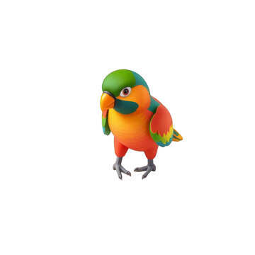 Cute 3D stylized parrot character isolated on black background