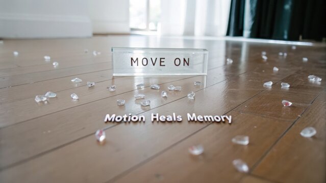 Inspirational Message on the Floor Motivating Growth and Healing with Decorative Gems in Natural Light Setting