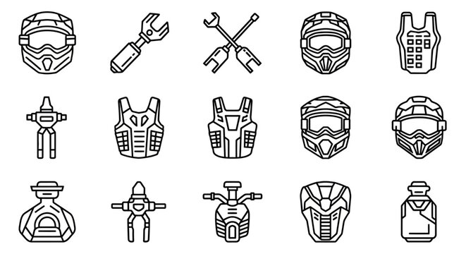 Collection of motocross gear and tools icons vector illustration.