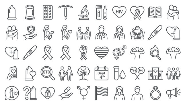 Collection of Icons Representing Health, Medicine, and Social Issues.