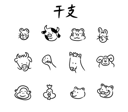 干支の動物アイコンイラスト-線画