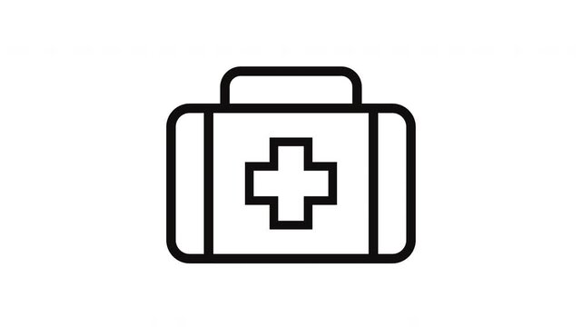 Medical First Aid Kit Line Art Icon Looping Animation for Emergency and Healthcare Presentation