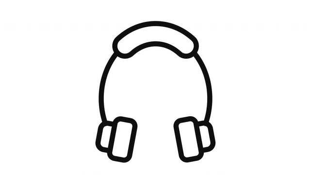 Ear Muffs Line Art Icon Looping Animation for Industrial Hearing Protection Concept