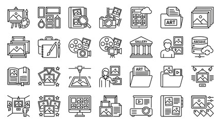 Fototapeta premium Art Gallery and Museum Icons Collection: Creativity, Exhibition, and Digital Archive
