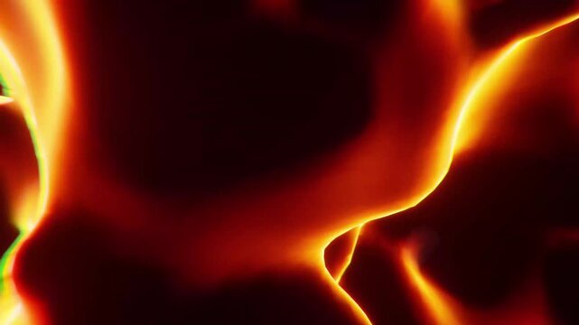 4K Glowing Abstract Fluid Shapes Swirling Organic Motion Energy Flow Orange Yellow Red Background Loop