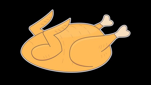 Seamless looping animation of a swaying roasted turkey for Thanksgiving holiday dinner concepts. Flat style sticker design element isolated on transparent alpha channel background