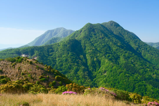 大分県の伽藍岳から望む鶴見岳と内山