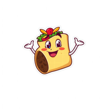 Cute cartoon burrito character mascot with happy face
