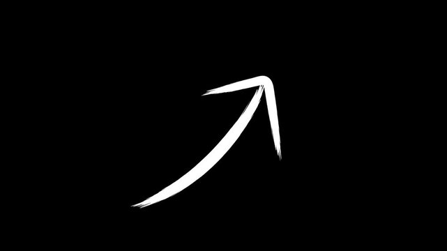 Stylized thick white arrow curving upwards to the right on a black color background for growth and direction.