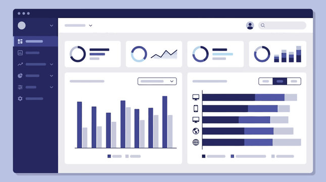 Purple Minimal Analytics Dashboard with Bar Charts and Comparison Panels