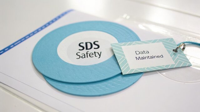 Safety Data Sheet Display with Circular Tags for Easy Identification and Access, Blue Design for Workplace Safety