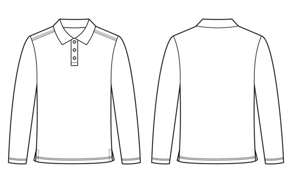 Long-sleeve polo shirt. T-shirt design template mockup front and back view.	