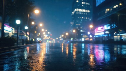 Fototapeta premium City street at night with wet pavement