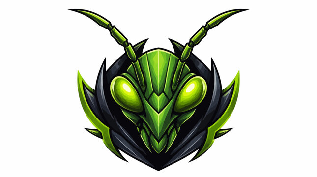 Detailed Illustration of a Green Praying Mantis Head.