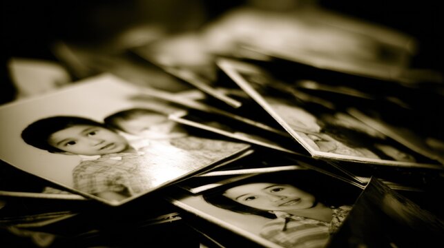 discarded. Vintage family photo album discarded on floor with scattered photographs. lifestyle magazines, social media lookbooks, designed for influencer and brand collaborations.