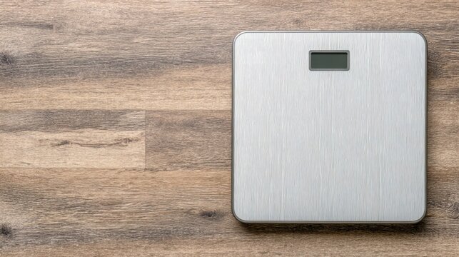 weighing. A pair of weighing scales on a wooden floor, representing a healthy lifestyle choice. lifestyle magazines, social media lookbooks, designed for lifestyle magazines and social media content.