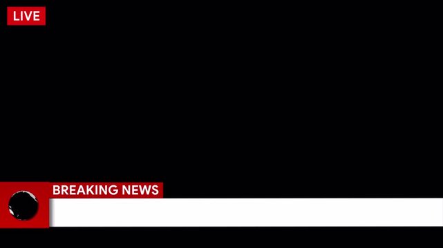 Breaking news lower third animation, live broadcast banner, television news ticker overlay, alpha channel transparent background, newsroom headline template,