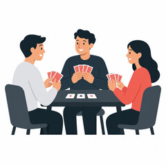 Fototapeta premium Friends Playing Cards Together Flat Vector Illustration