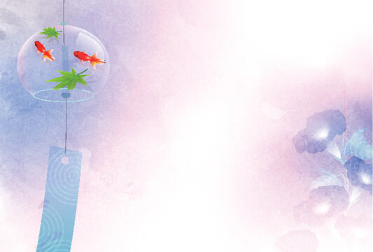 Elegant Watercolor Illustration Featuring Wind Chimes and Summer Flowers