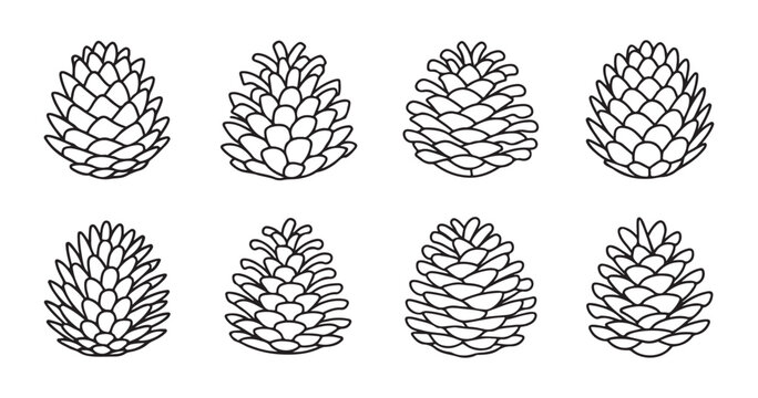 Pine cones set. hand drawn forest decoration elements for christmas and nature design line art.