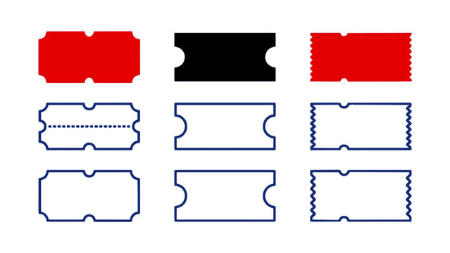 Professional vector collection of blank ticket templates for customizable event designs.