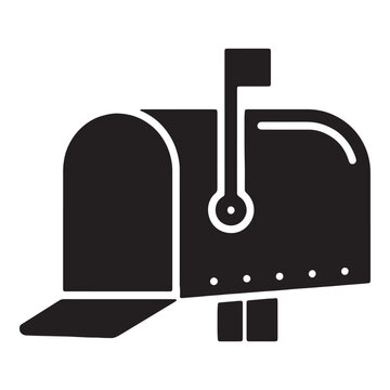 Black vintage mailbox icon with flag open Vector