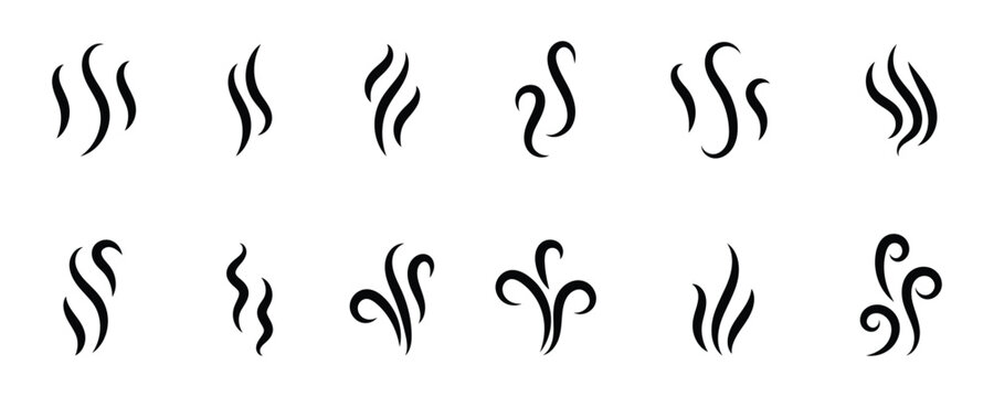 Set of smoke line art icon isolated on white background. Simple smoking icon Representing fire, steam, cooking aroma, vapor effects in apps and user interfaces.