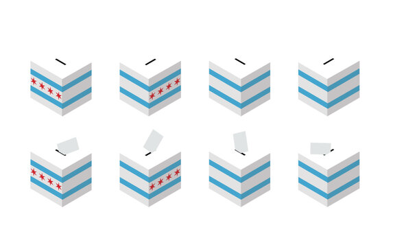 USA States Chicago Election Ballot Box Vector Isometric