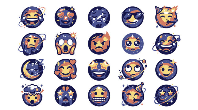 Cosmic Emoji Planets Collection: Diverse Emotions in Space