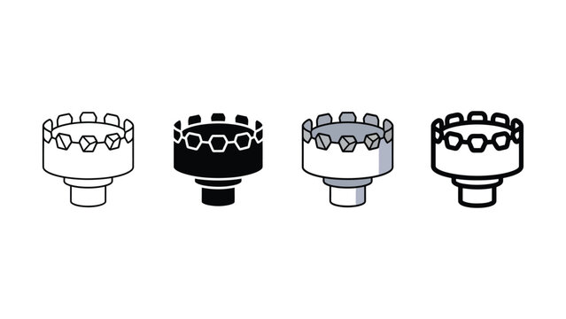 Four different styles of a hole saw drill bit for woodworking and construction tools