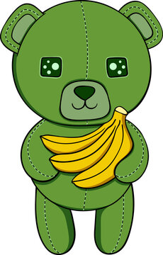 Green Teddy Bear Holding Bananas
