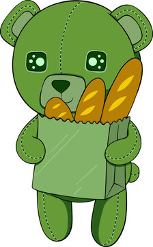 Green Teddy Bear Holding Baguettes