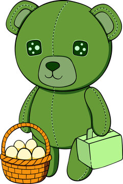 Green Teddy Bear Holding Easter Basket and Box