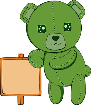 Green Teddy Bear With Blank Sign
