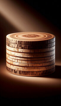 A beautifully composed close-up of a traditional Russian bark container, a tues, made from birch bark, showcasing its natural texture and simple, elegant form, Ai generated image