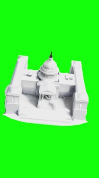 Government capitol building animated on green screen background, vertical video.