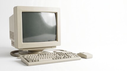 Fototapeta premium Vintage Beige CRT Desktop Computer Setup Pure White Background
