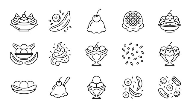 Ice Cream Sundae & Banana Split Icons: Sweet Desserts Collection