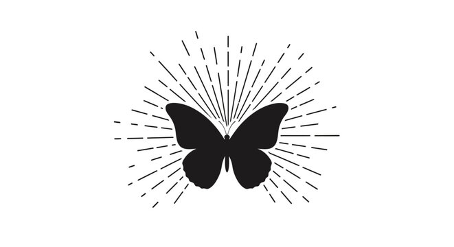 Butterfly icon radiates bright sunburst rays to symbolize transformation and the beauty of natural ecosystems.