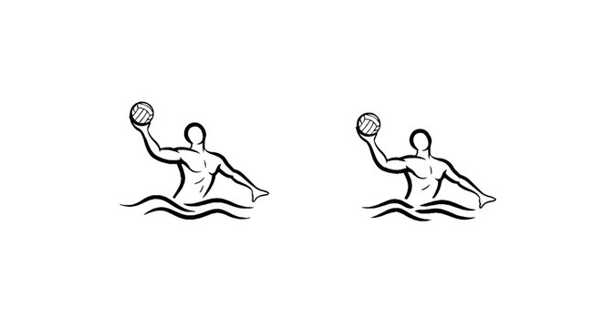 Two players engaged in water polo action.