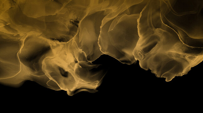 abstract luxury gold alcohol ink texture fluid marble waves on black background for elegant design fashion packaging and premium cosmetic banner