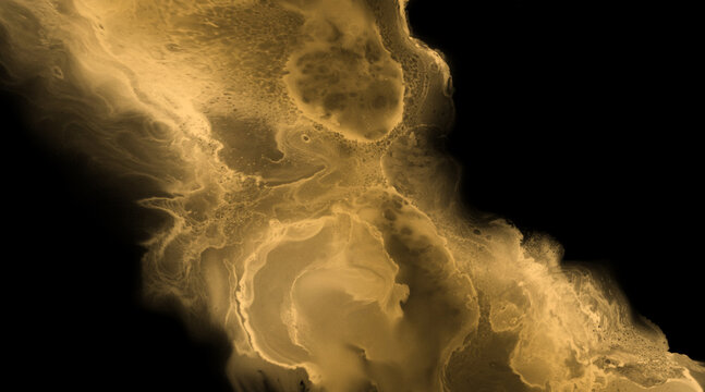 abstract luxury gold alcohol ink texture fluid marble waves on black background for elegant design fashion packaging and premium cosmetic banner