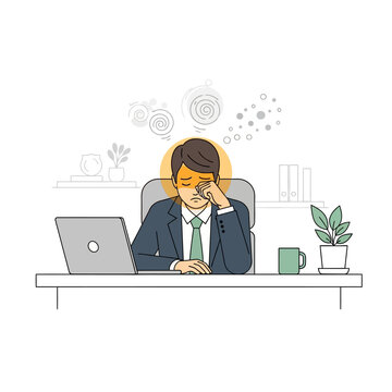 Stressed Businessman Feeling Overwhelmed At His Desk