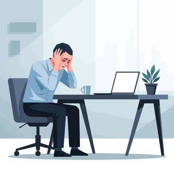 Stressed Businessman Overwhelmed At His Workspace By Workload Stress