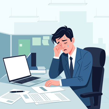 Stressed Businessman Overwhelmed By Work And Deadlines In Office