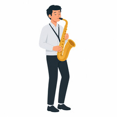 Fototapeta premium Man Playing Saxophone Jazz Music Flat Illustration